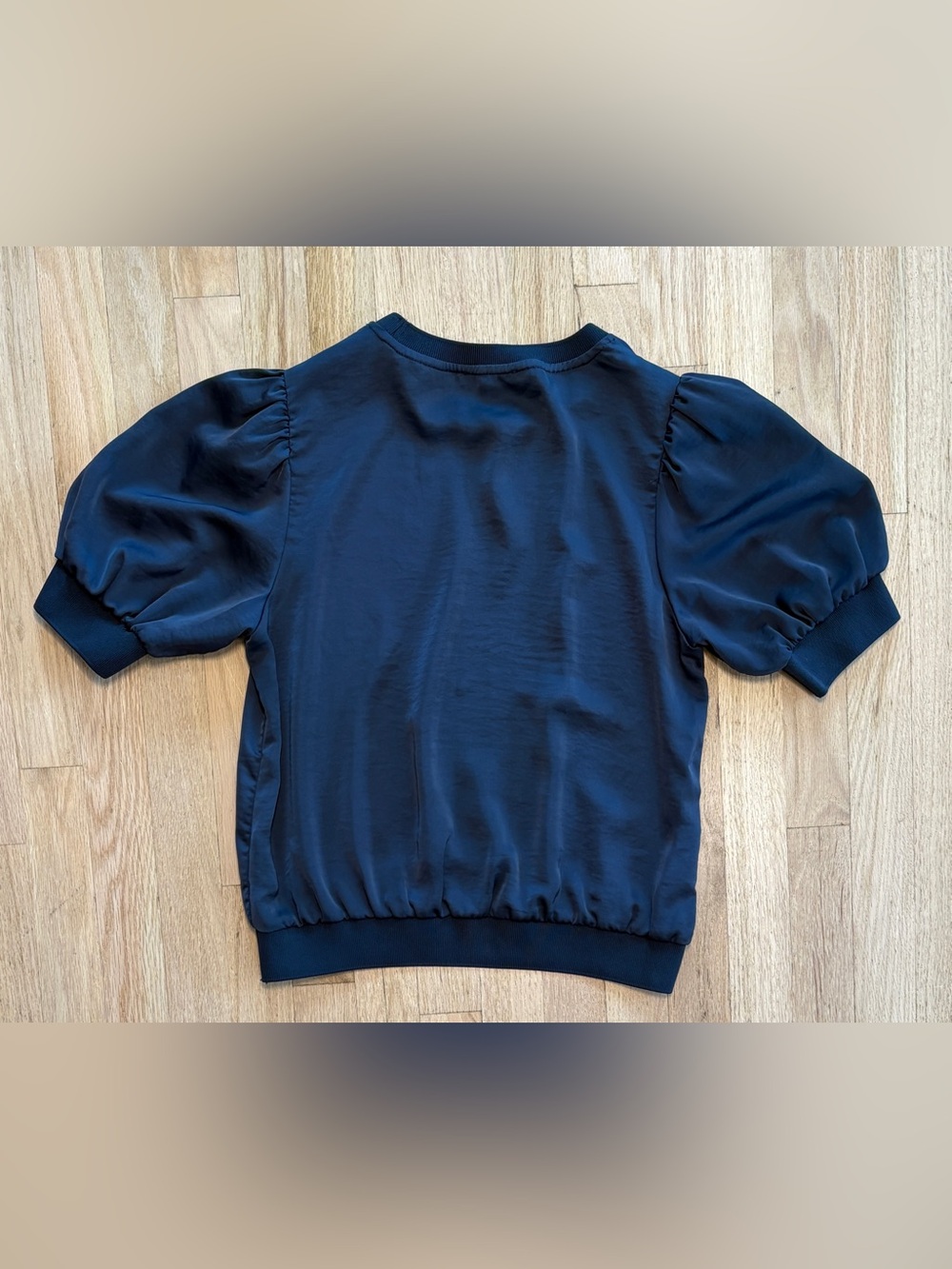 Skies Are Blue Anthropologie Pure Chic Bubble Sleeve Blouse Navy Blue Small S - Picture 3 of 6
